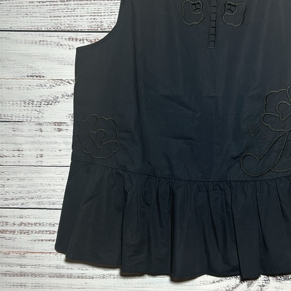 Madewell Embroidered Sleeveless Peplum Black Tank Top Small - Picture 10 of 16